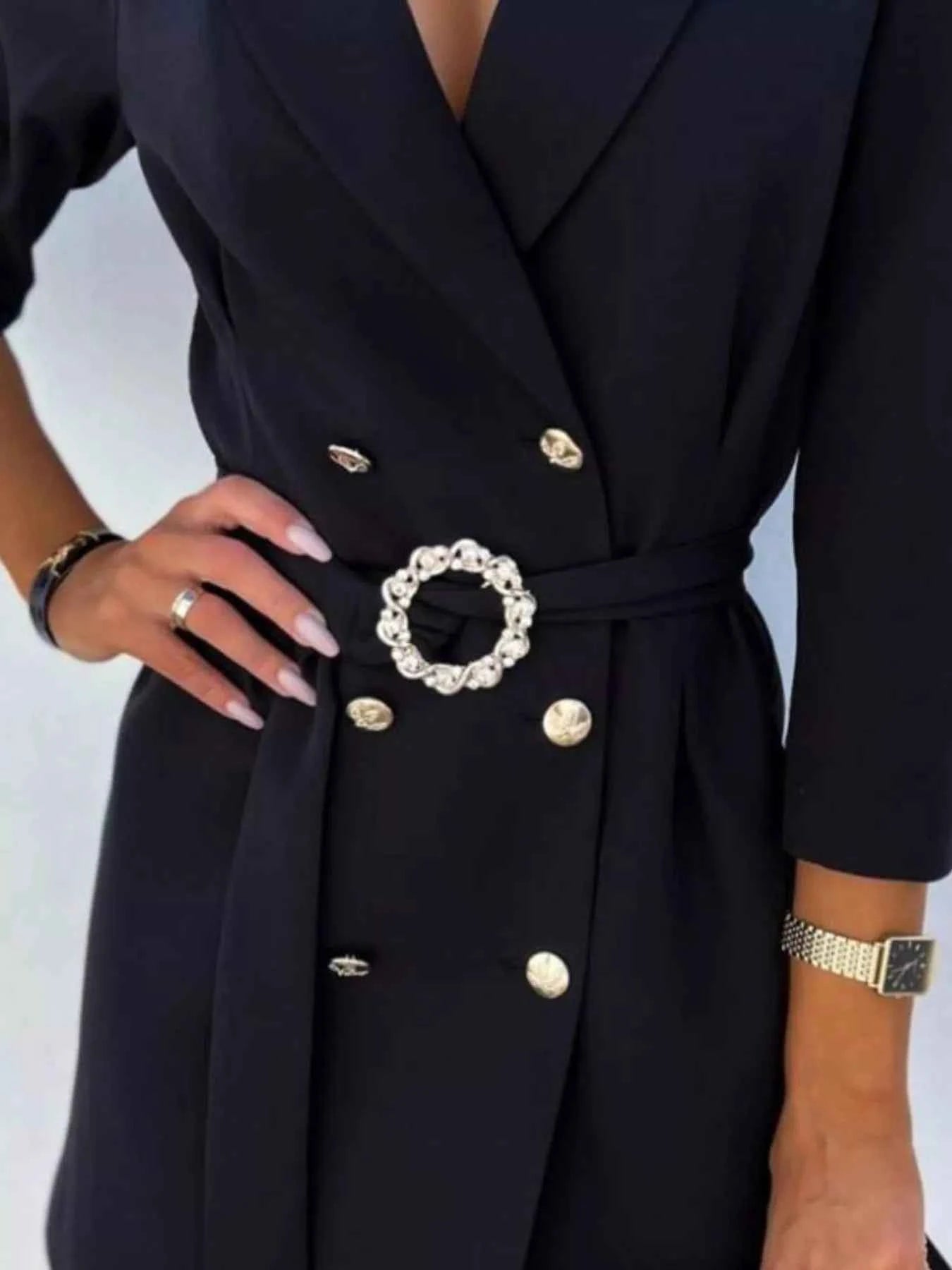 3/4 Sleeve Belted Blazer Dress-Free Shipping