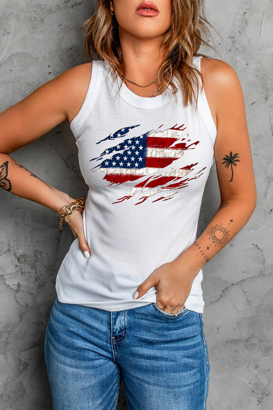 Full Size US Flag Graphic Round Neck Tank - Aurelia Clothing
