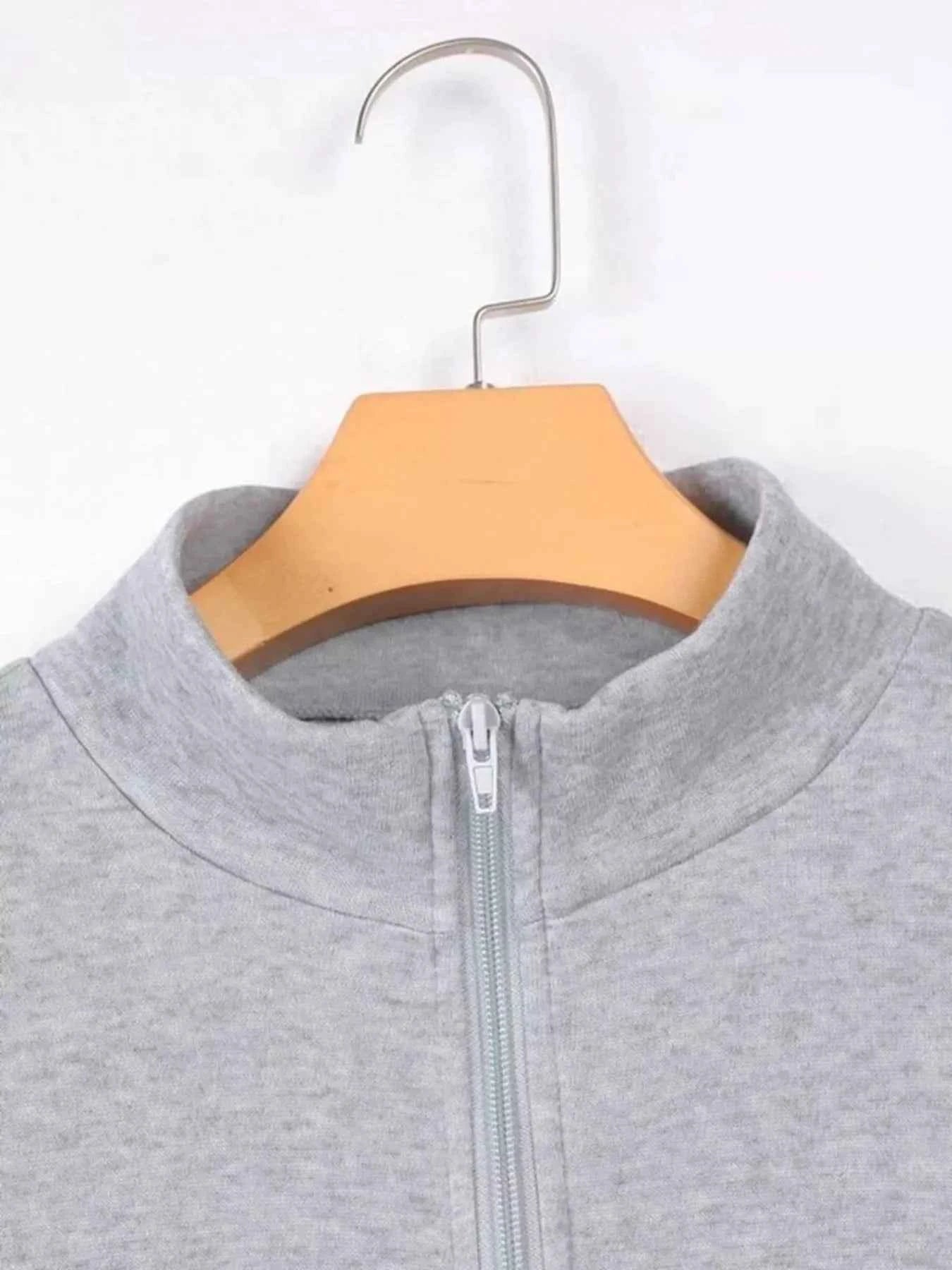 Zip-Up Collar Sweatshirt with Pocket - Free Shipping