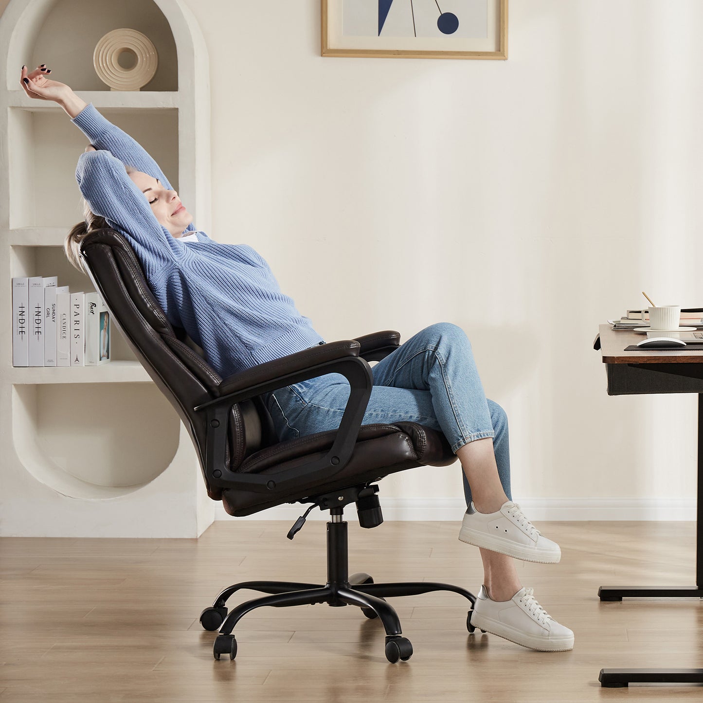 Sweetcrispy Home Office Chair Ergonomic PU Leather Desk Chair with Armrests - Free Shipping - Aurelia Clothing