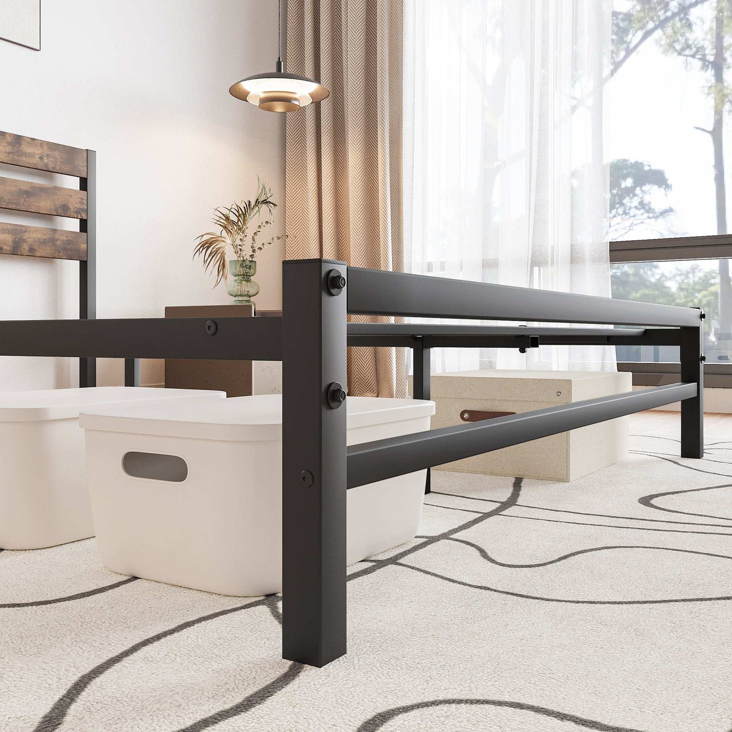 Queen Size Platform Bed Frame with Rustic Vintage Wood Headboard, Strong Metal Slats Support Mattress Foundation, No Box Spring Needed Rustic Brown - Free Shipping - Aurelia Clothing