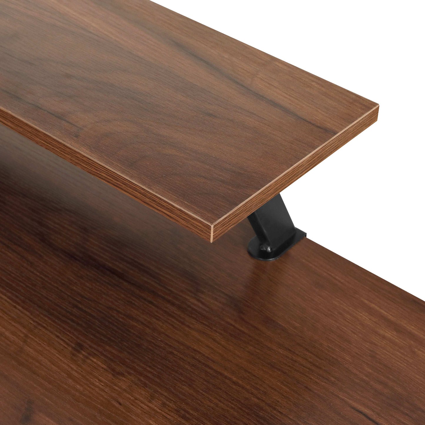 Techni Mobili L-Shape Industrial Desk with storage shelves, Walnut - Free Shipping - Aurelia Clothing