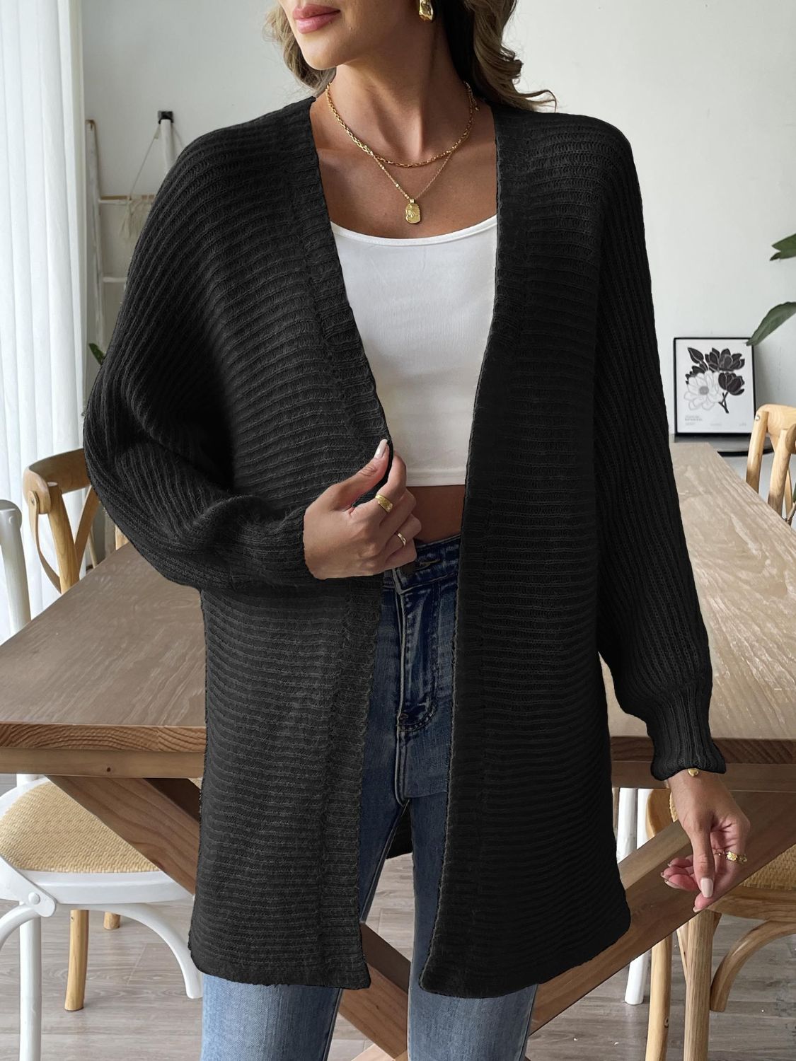 Open Front Long Sleeve Cardigan - Aurelia Clothing