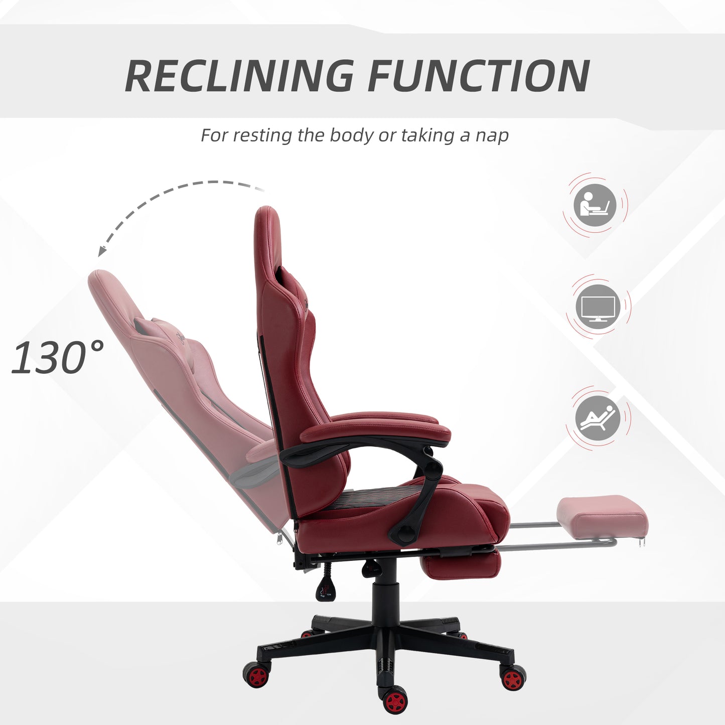 Vinsetto Racing Gaming Chair Diamond PU Leather Office Gamer Chair High Back Swivel Recliner with Footrest, Lumbar Support, Adjustable Height, Red - Free Shipping - Aurelia Clothing