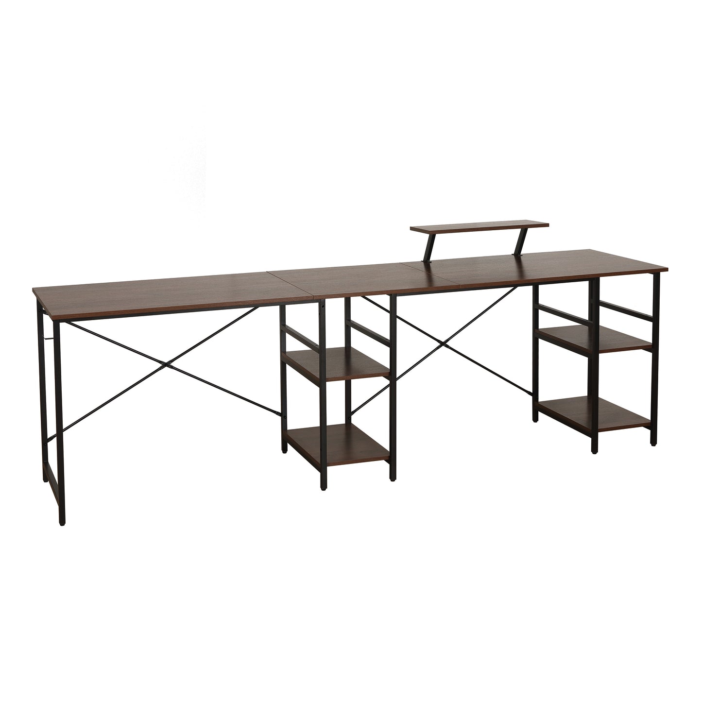 Techni Mobili L-Shape Industrial Desk with storage shelves, Walnut - Free Shipping - Aurelia Clothing