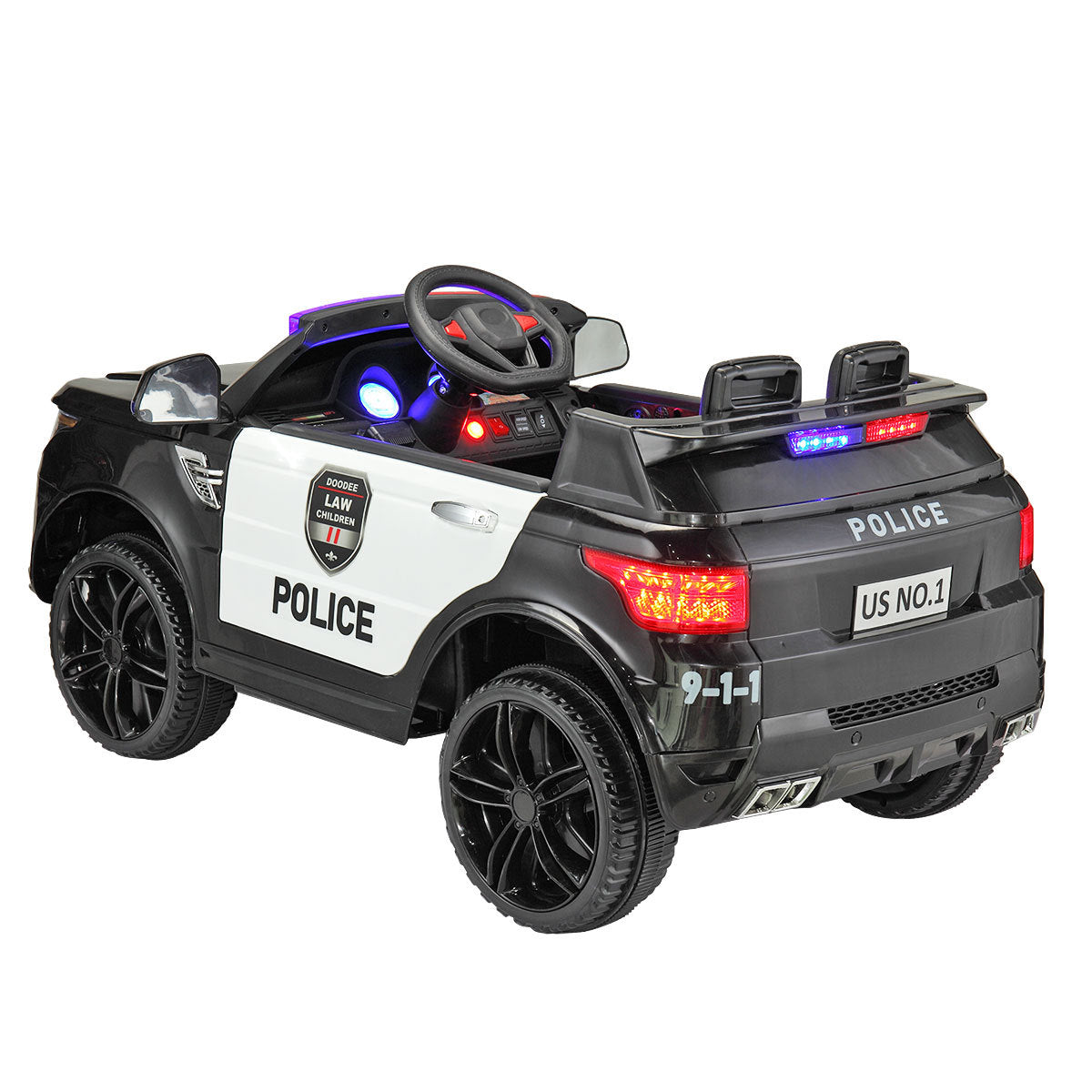 12V Kid Ride on Police Car with Parental Remote Control, Battery Powered Electric Truck with Siren, Flashing Lights,Music, Spring Suspension, Black - Free Shipping - Aurelia Clothing