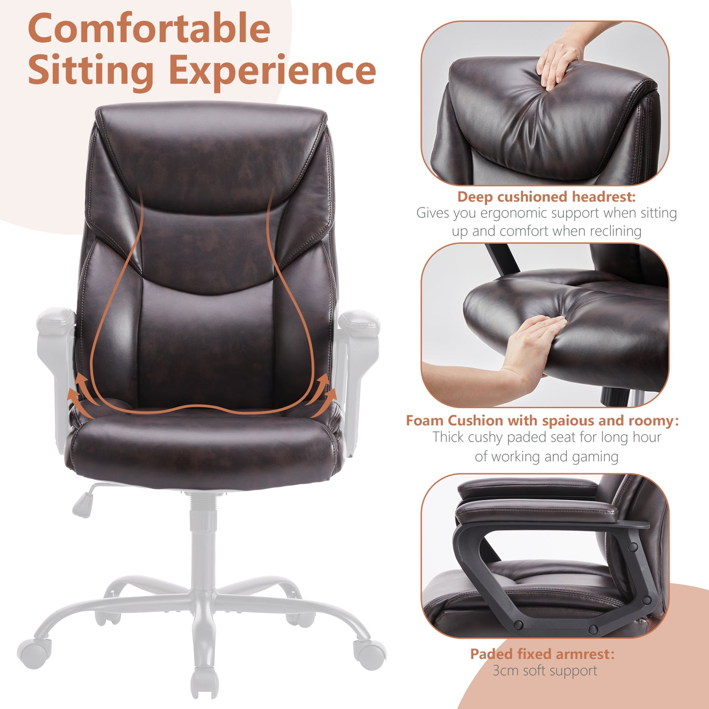 Sweetcrispy Home Office Chair Ergonomic PU Leather Desk Chair with Armrests - Free Shipping - Aurelia Clothing
