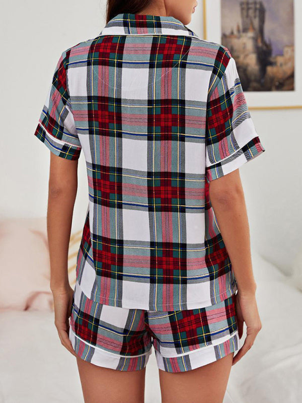 Women's Plaid Short Sleeve Shorts Homewear Set - Free Shipping - Aurelia Clothing