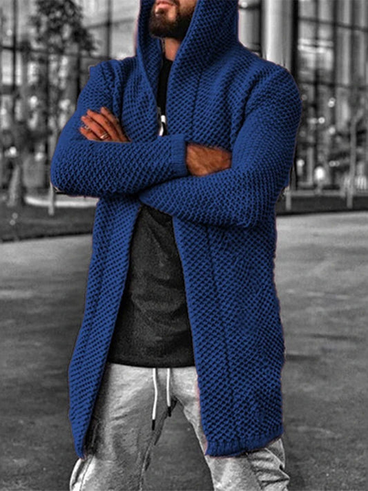 Men's hooded long sleeve knitted sweater cardigan - Free Shipping - Aurelia Clothing