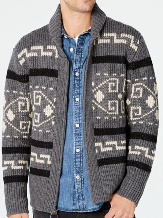 Men's casual lapel jacquard knitted jacket - Free Shipping - Aurelia Clothing