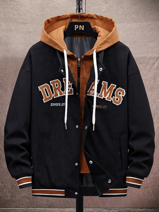 Men's embroidered letter fake two piece hooded jacket - Free Shipping - Aurelia Clothing