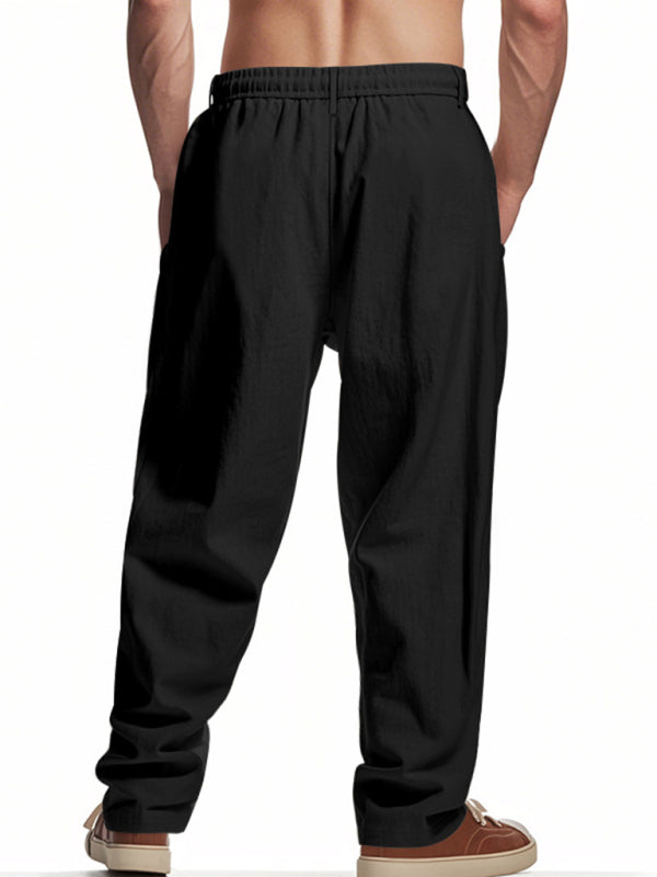 Men's black breathable linen loose casual trousers - Free Shipping