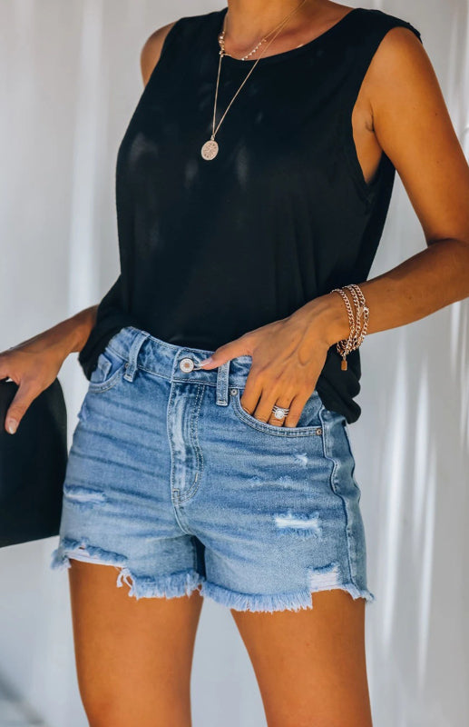 Women's Irregular Burlap Denim Shorts - Free Shipping - Aurelia Clothing