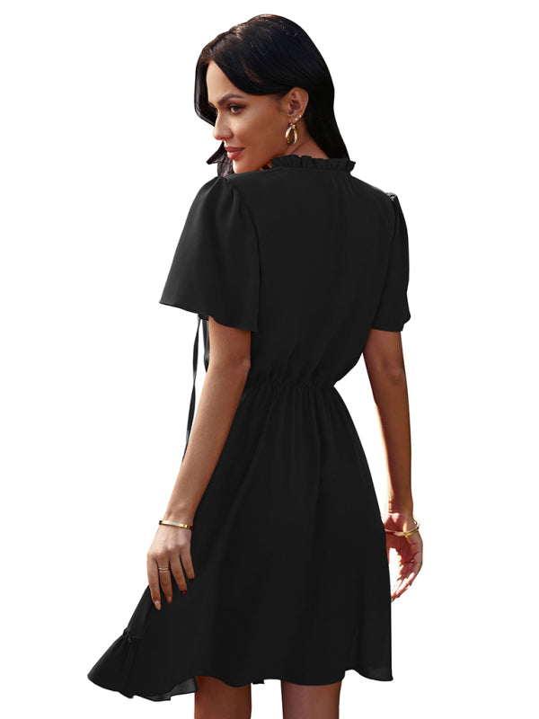 Women's high neck loose Ruffle Dress - Free Shipping