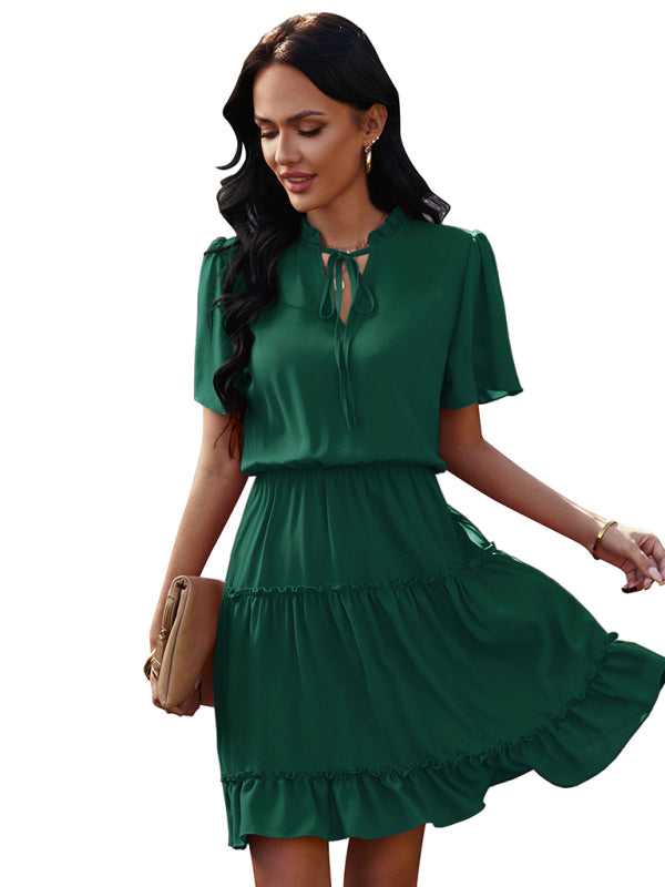 Women's high neck loose Ruffle Dress - Free Shipping