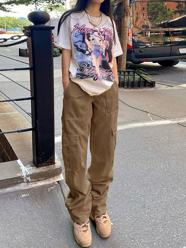 Women's Fashion Multi Pocket Straight High Waist Thin Loose Cargo Pants - Free Shipping - Aurelia Clothing