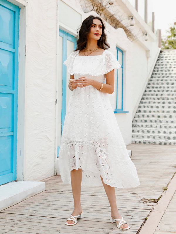 Women's Solid Color Lace Off Shoulder Long Dress - Free Shipping - Aurelia Clothing