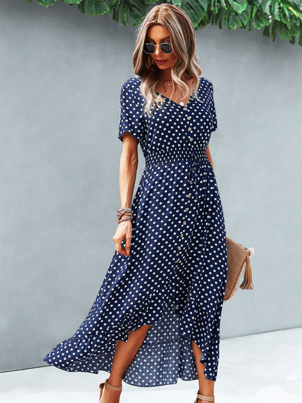 Women's Polka Dot Skirt Front Short Back Long Middle Length Swing Skirt Dress - Free Shipping - Aurelia Clothing