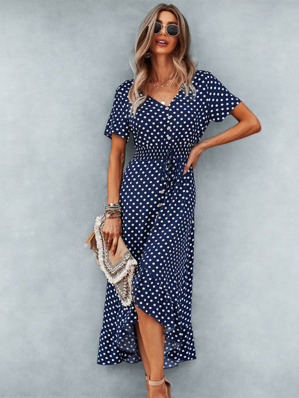 Women's Polka Dot Skirt Front Short Back Long Middle Length Swing Skirt Dress - Free Shipping - Aurelia Clothing