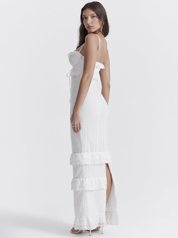 Women's new sexy dress white hook-and-loop suspender long skirt slim French dress - Free Shipping - Aurelia Clothing