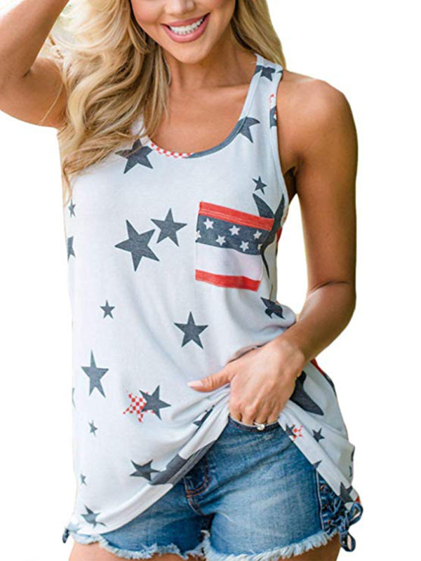Women's Independence Day Flag Print Loose Casual Tank Top - Free Shipping - Aurelia Clothing