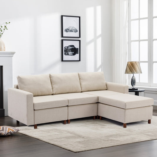3 Seat Module Sectional Sofa Couch With 1 Ottoman for living room,Seat Cushion and Back Cushion Non-Removable and Non-Washable,Cream - Free Shipping - Aurelia Clothing