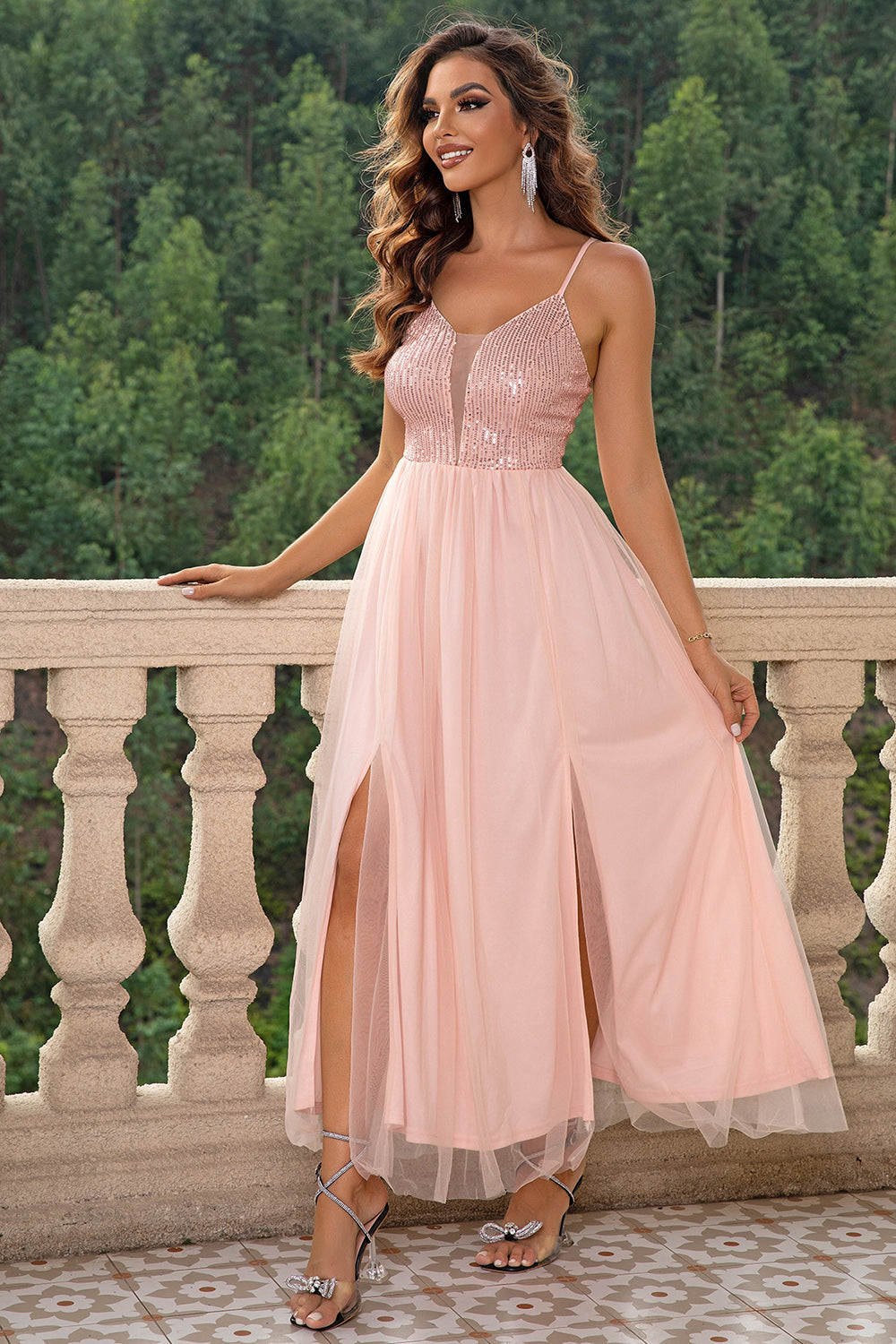 Spaghetti Strap Slit Mesh Dress - Aurelia Clothing
