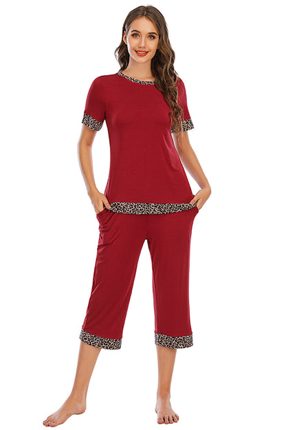 Round Neck Short Sleeve Top and Capris Pants Lounge Set - Aurelia Clothing