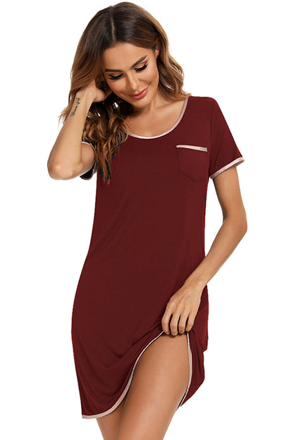 Contrast Trim Pocketed Round Neck Lounge Dress - Aurelia Clothing