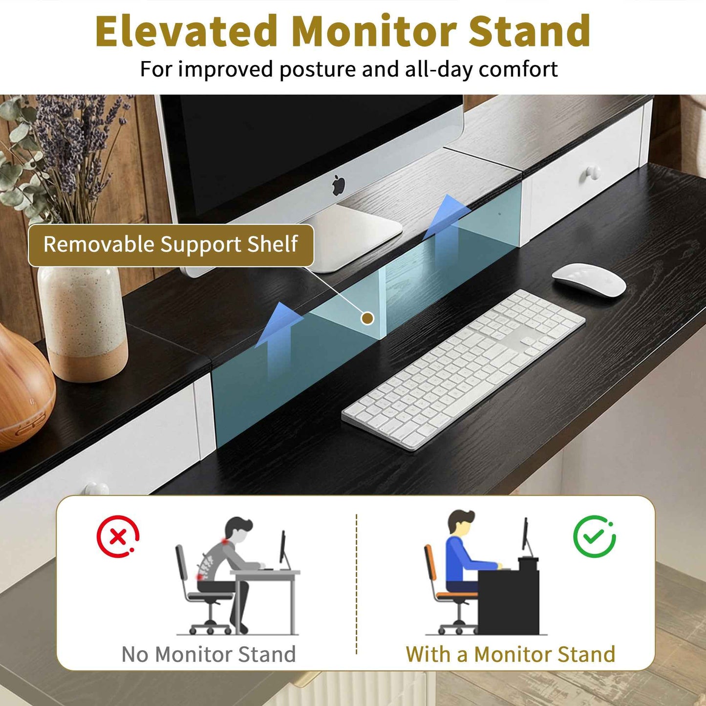 59' Modern Fluted L-Shaped Desk with Charging Station-Free Shipping