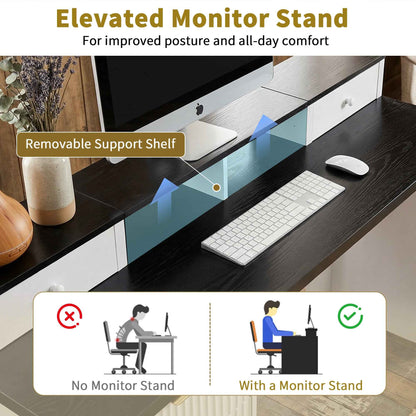 59' Modern Fluted L-Shaped Desk with Charging Station-Free Shipping