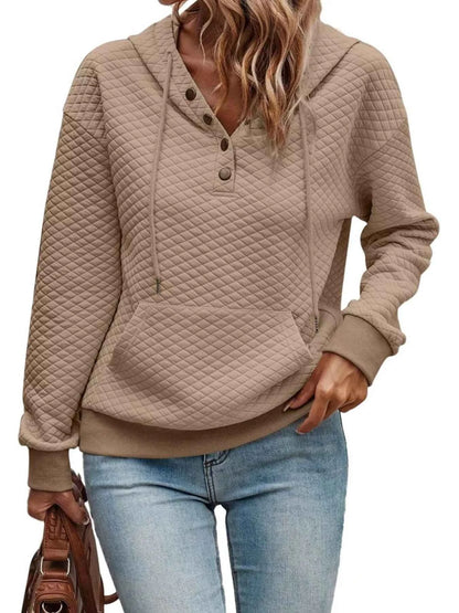 Drawstring Textured Dropped Shoulder Hoodie - Free Shipping