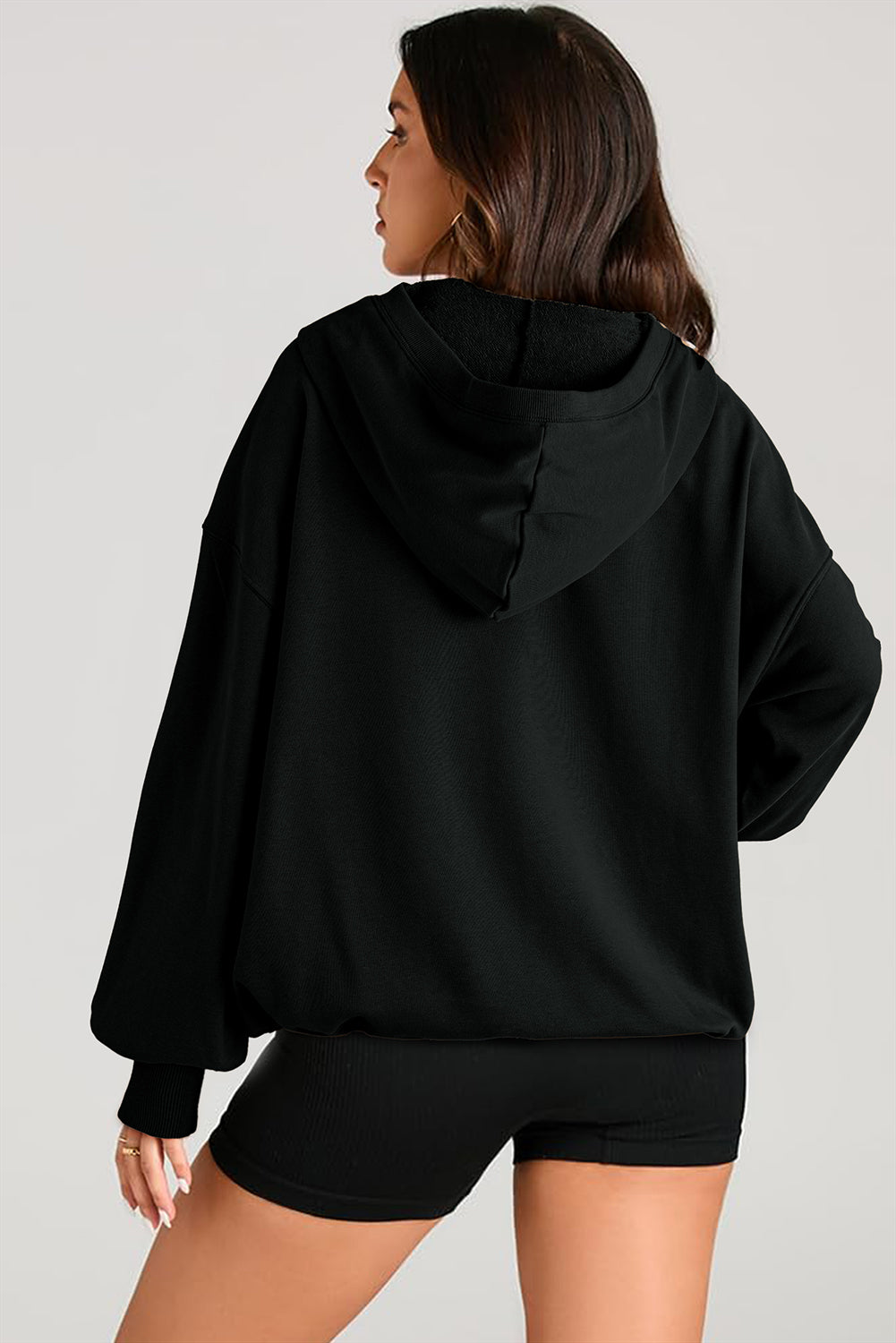Pocketed Half Zip Long Sleeve Hoodie - Aurelia Clothing