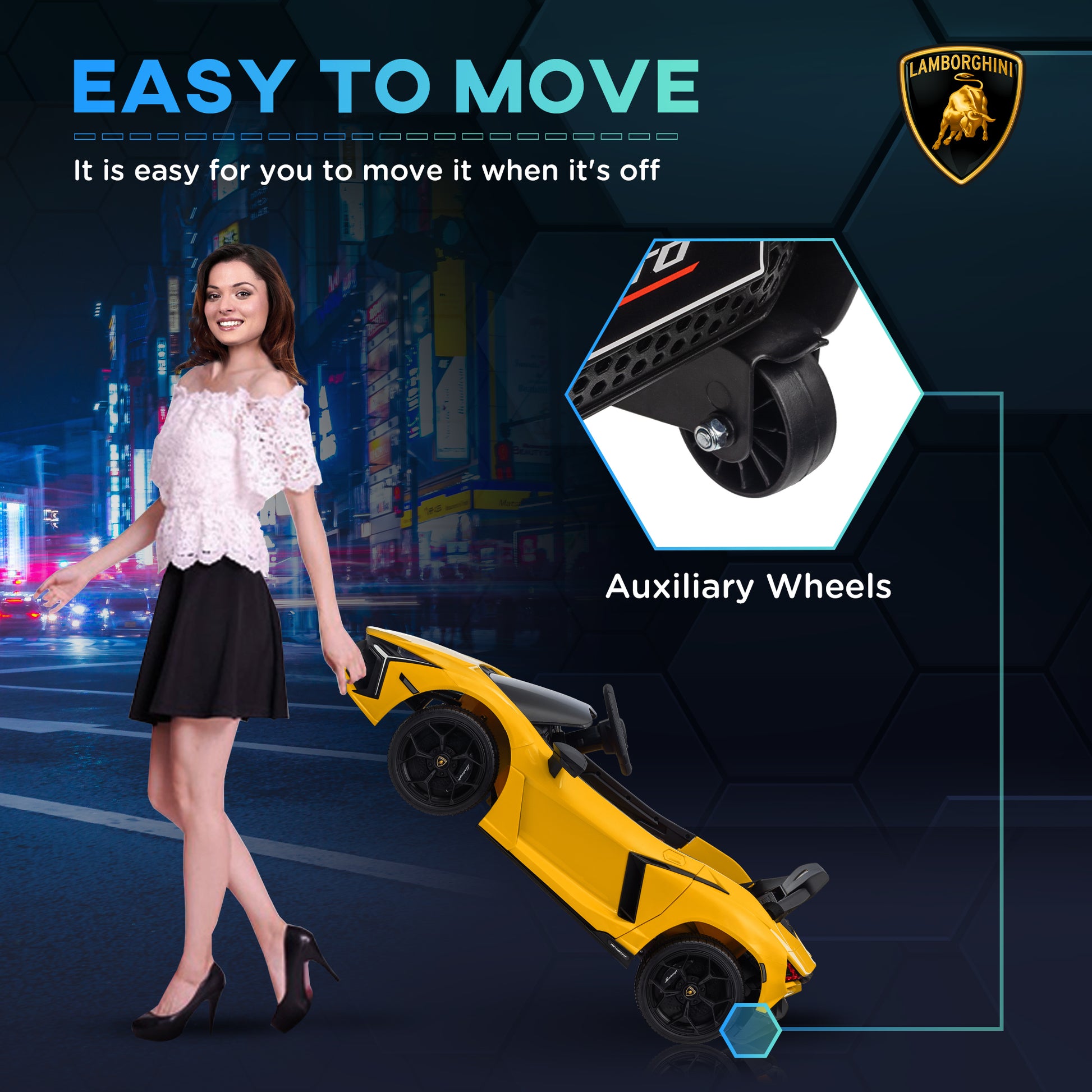 Qaba Lamborghini Revuelto Licensed 12V Kids Electric Car, Battery Powered Ride on Car with Hydraulic Doors, Remote Control, Transport Wheels, Spring Suspension, Music, Lights, 3 Speeds, Yello - Aurelia Clothing
