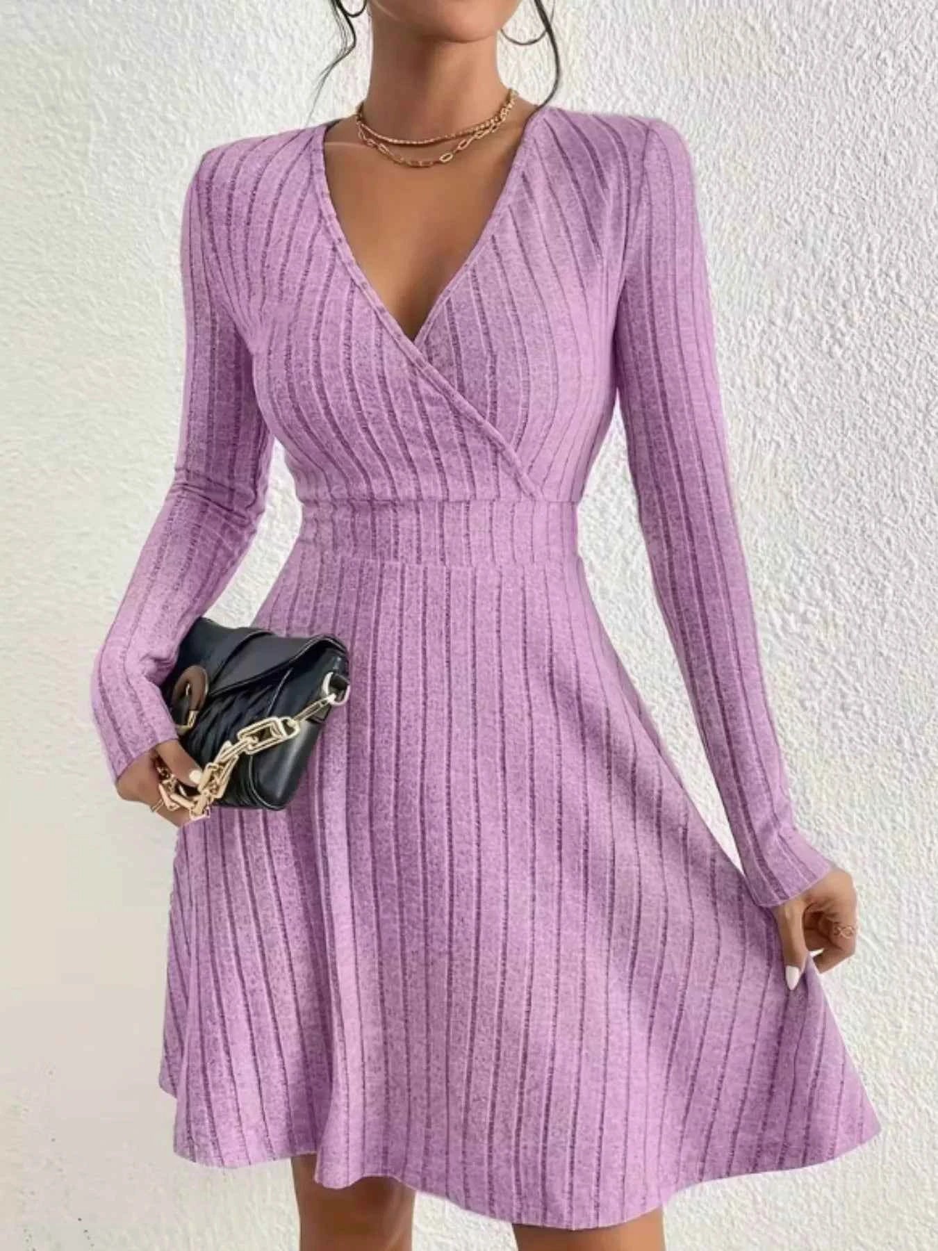 Ribbed Knit Wrap Mini Dress - Free Shipping