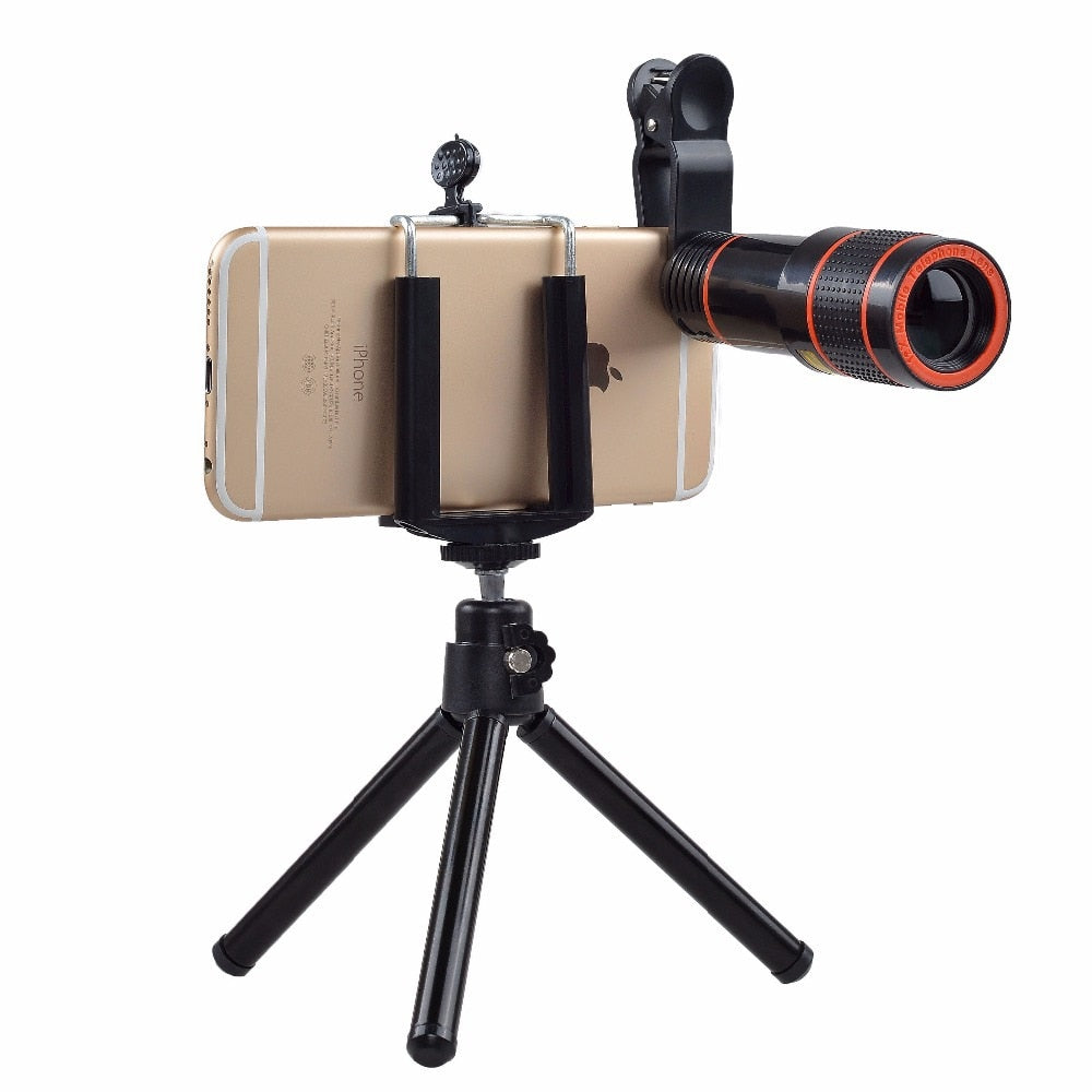 10 in 1 Kits 12x Zoom Telephoto Lens Fish eye Lens Wide Angle Macro Lenses Cell Phone Mobile Tripod - Free Shipping - aurelia-clothing-8955