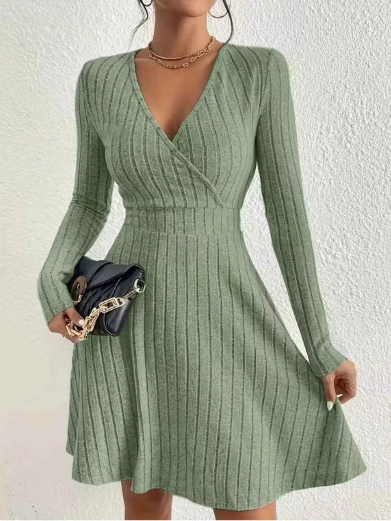 Ribbed Knit Wrap Mini Dress - Free Shipping