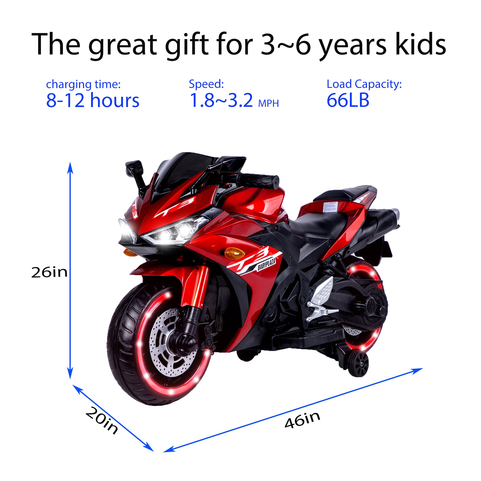 12V Motorcycle with Training Wheels  Free Shipping - Aurelia Clothing