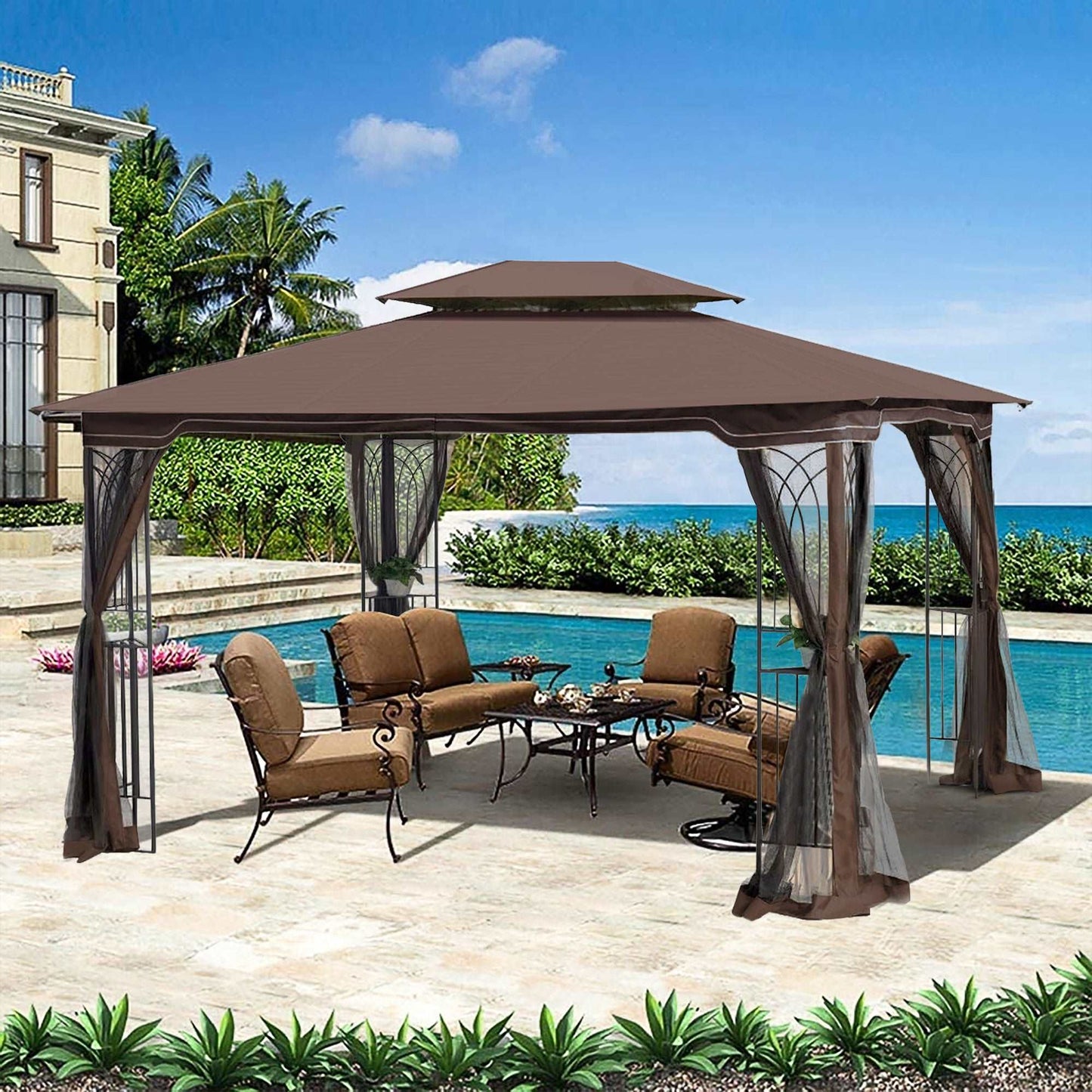 13x10 Outdoor Patio Gazebo Canopy Tent With Ventilated Double Roof And Mosquito net - Free Shipping - Aurelia Clothing