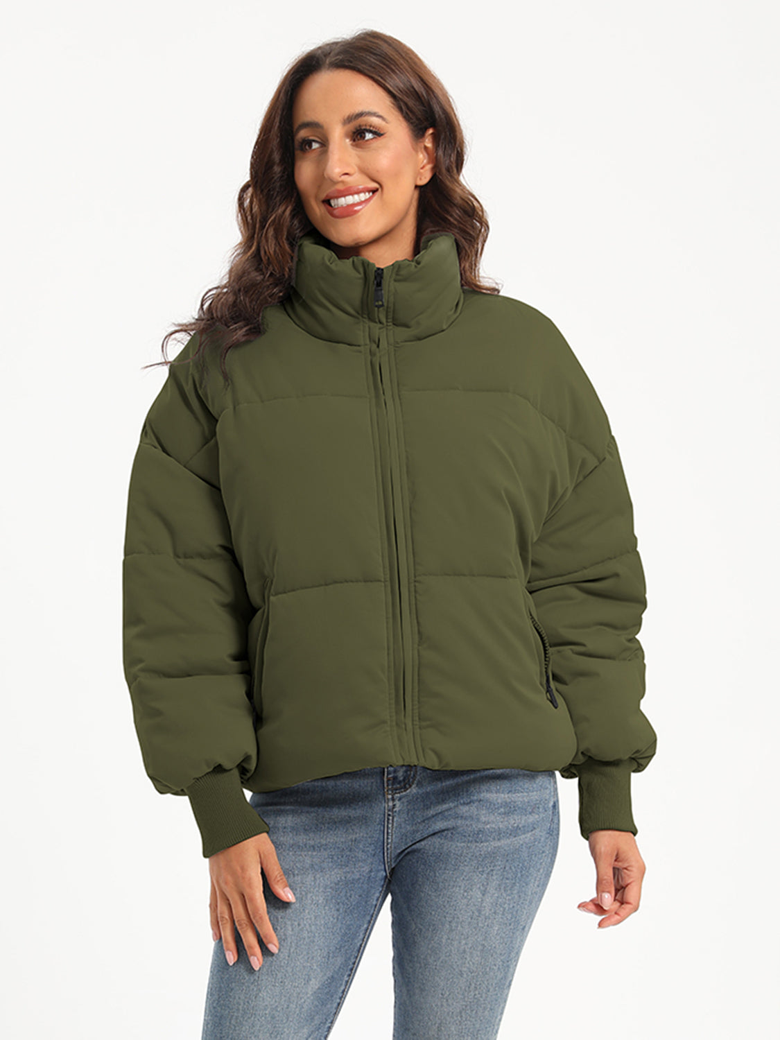 Zip Up Turtleneck Long Sleeve Winter Coat - Aurelia Clothing
