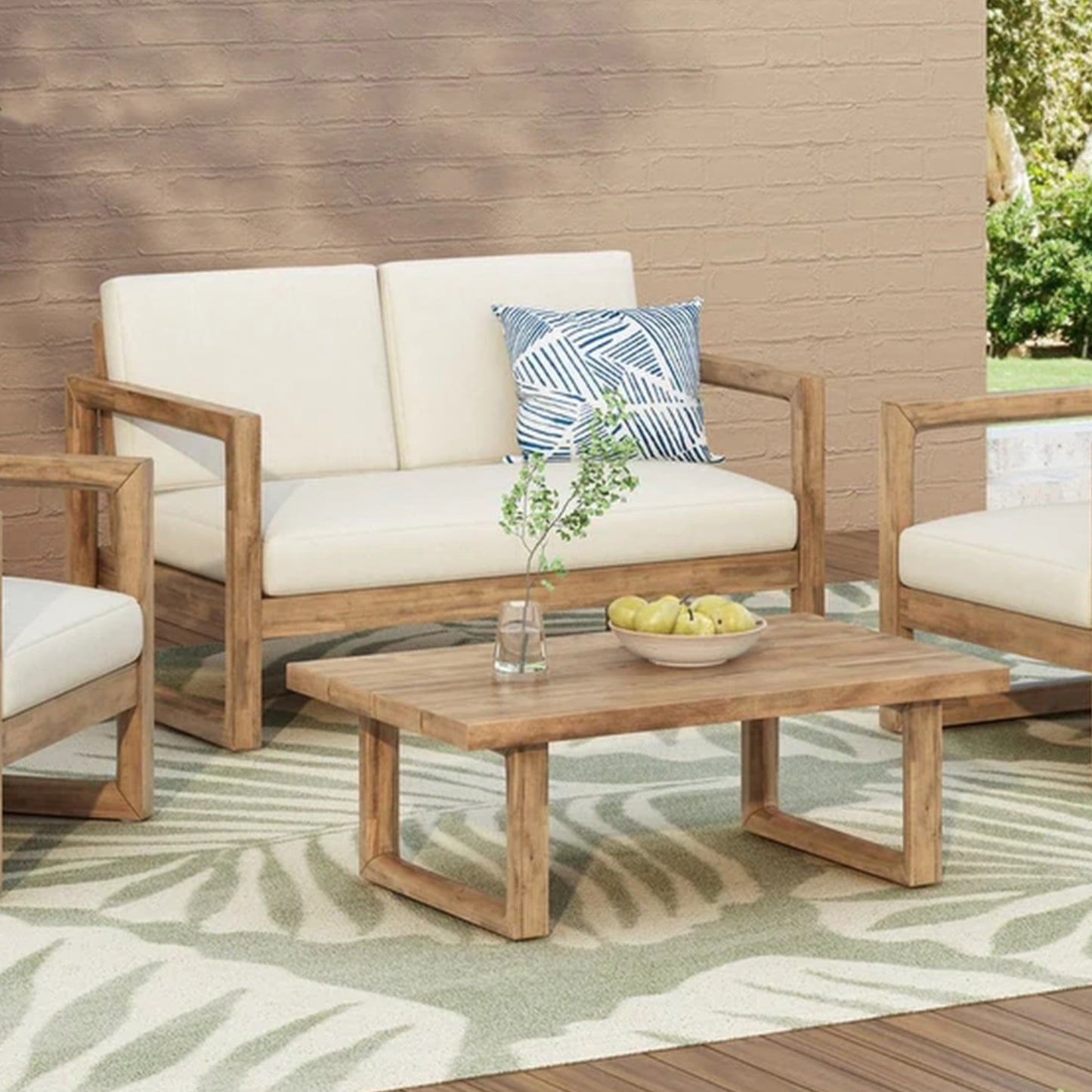 Outdoor Acacia Wood Loveseat and Coffee-Free Shipping