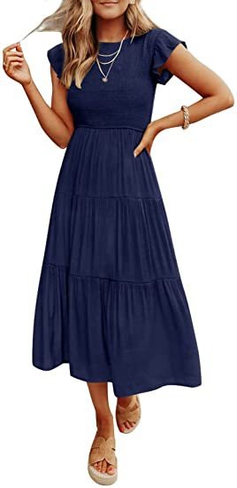 Women's flying sleeve pleated layered short sleeved large hem dress - Free Shipping - Aurelia Clothing