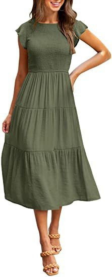 Women's flying sleeve pleated layered short sleeved large hem dress - Free Shipping - Aurelia Clothing