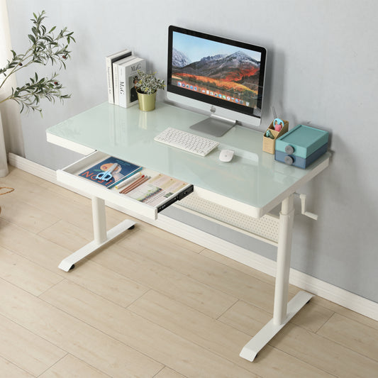 48 x 24 Inches Tempered Glass Standing Desk with Metal Drawer  , Adjustable Height  Stand up Desk - Free Shipping - Aurelia Clothing