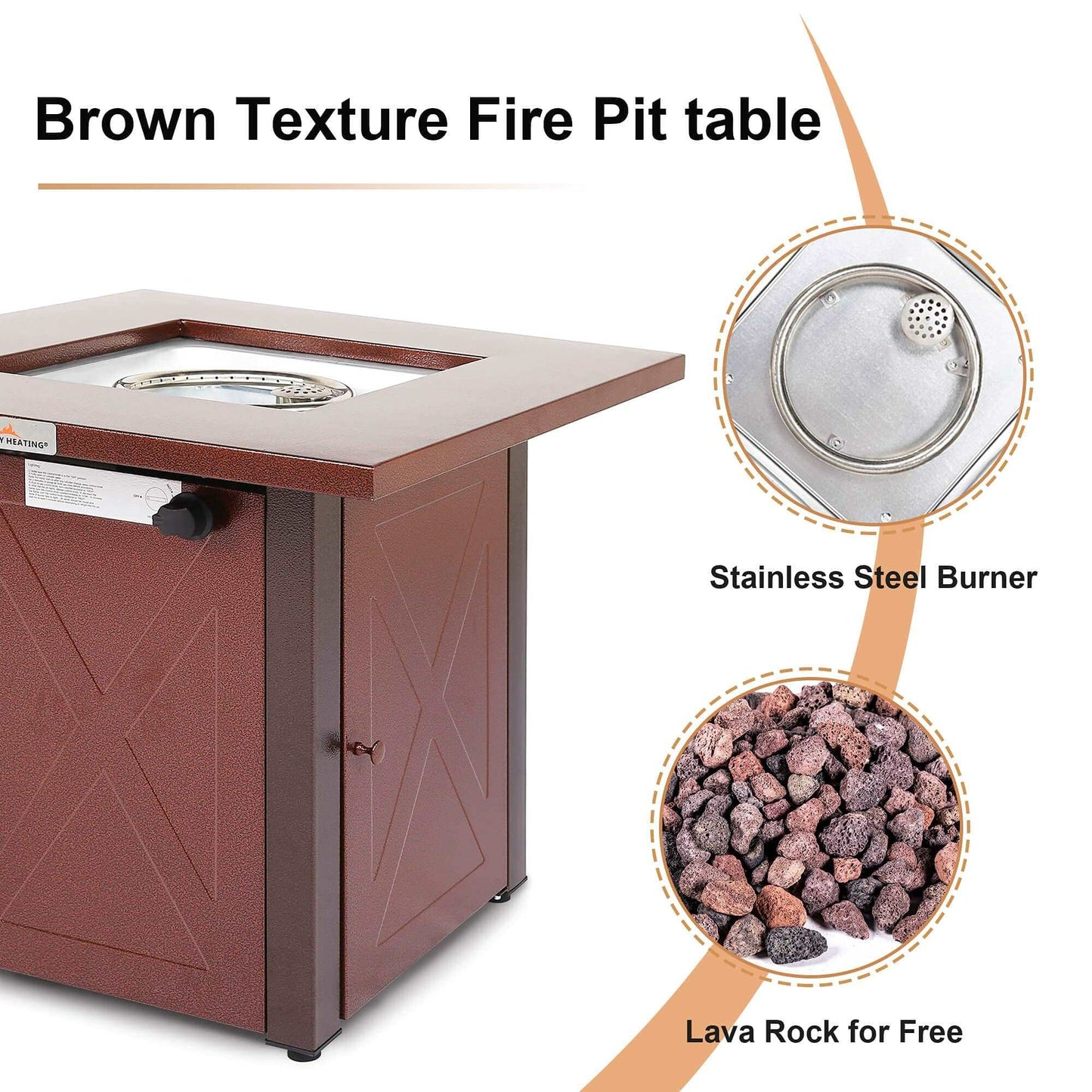 28" 50000 BTU Outdoor Propane Gas Fire Pits Table, Square Brown Texture Outdside Patio Firepits Fireplace Dinning Coffee Tables - Free Shipping - Aurelia Clothing