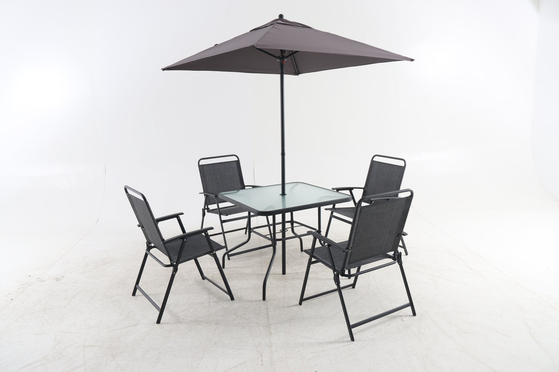 Outdoor Patio Dining Set for 4 People, Metal Patio Furniture Table and Chair Set with Umbrella, Black - Free Shipping - Aurelia Clothing