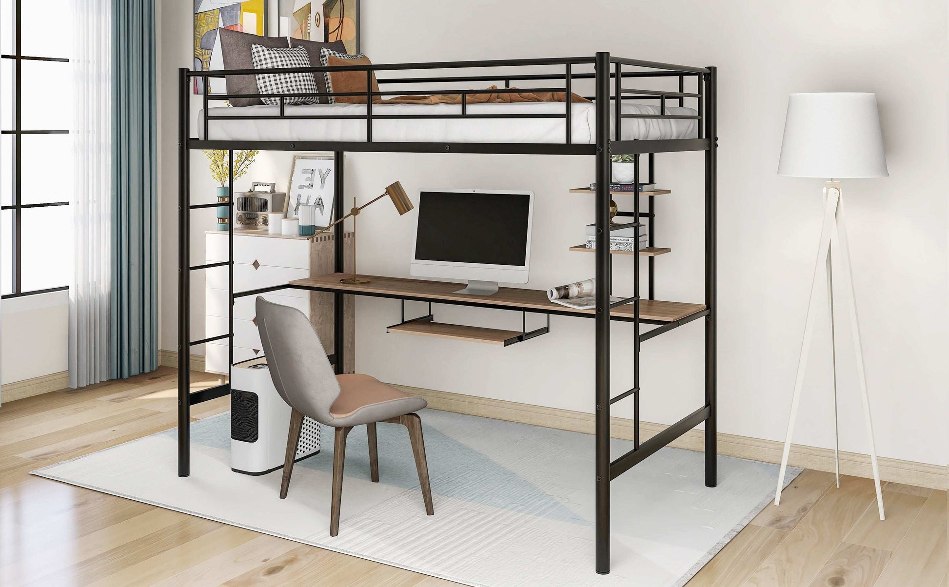 Loft Bed with Desk and Shelf , Space Saving Design,Twin(OLD SKU:MF193081AAB) - Free Shipping - Aurelia Clothing