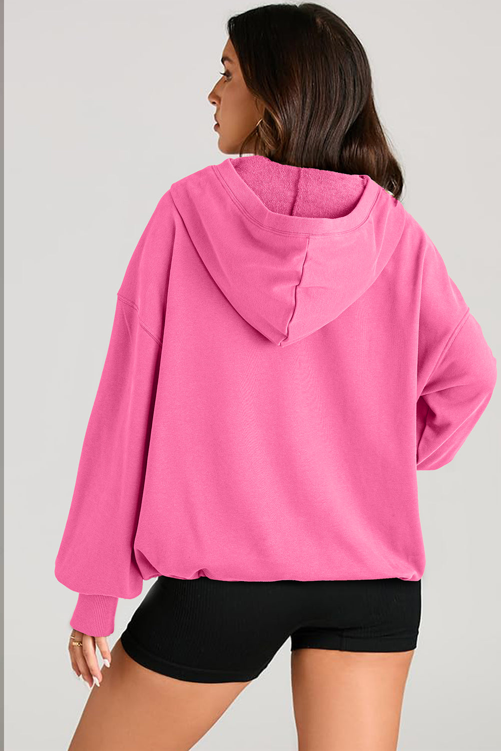 Pocketed Half Zip Long Sleeve Hoodie - Aurelia Clothing