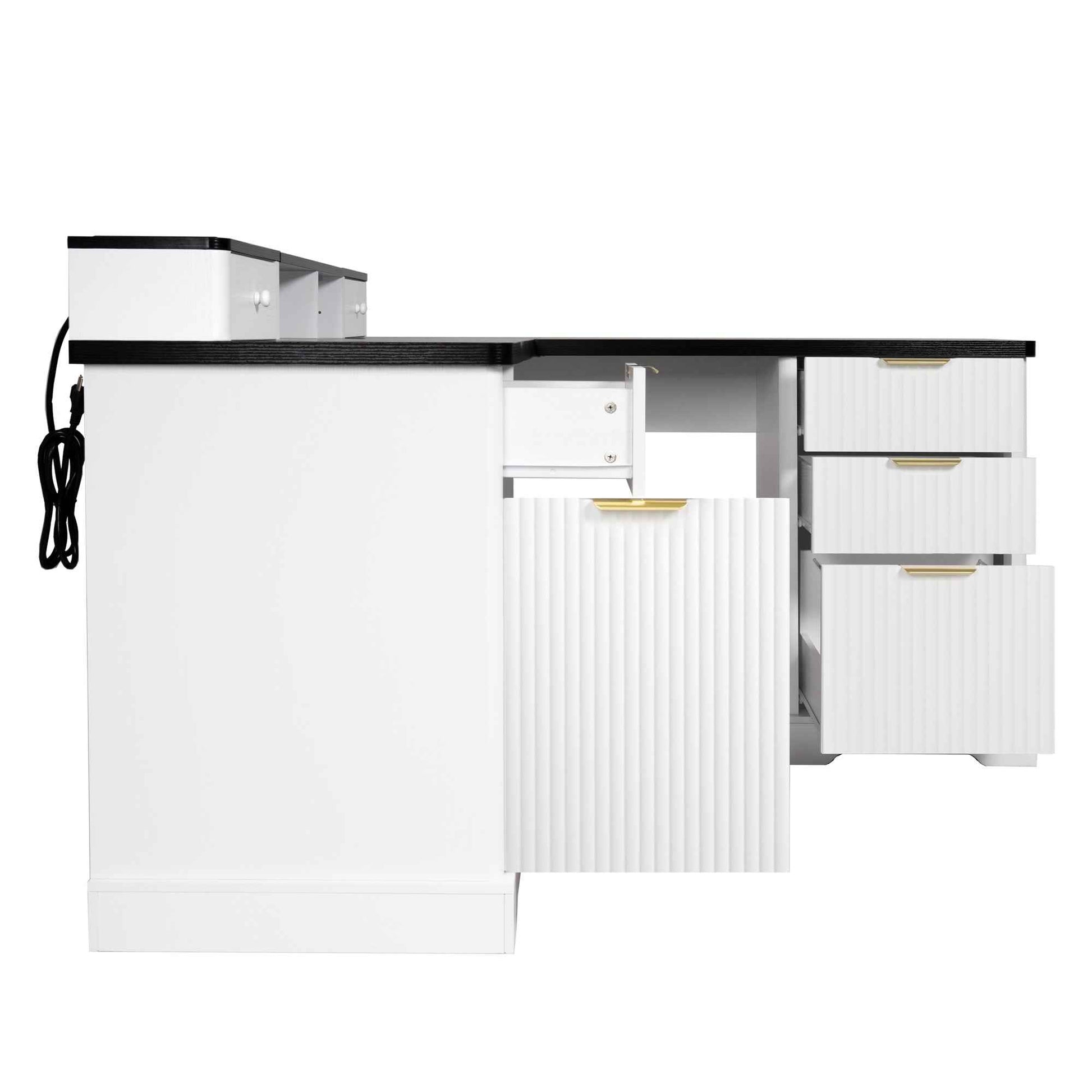 59' Modern Fluted L-Shaped Desk with Charging Station-Free Shipping