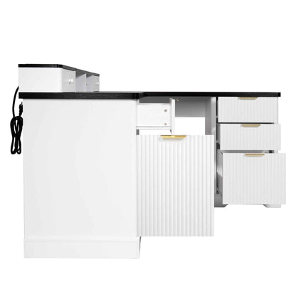 59' Modern Fluted L-Shaped Desk with Charging Station-Free Shipping